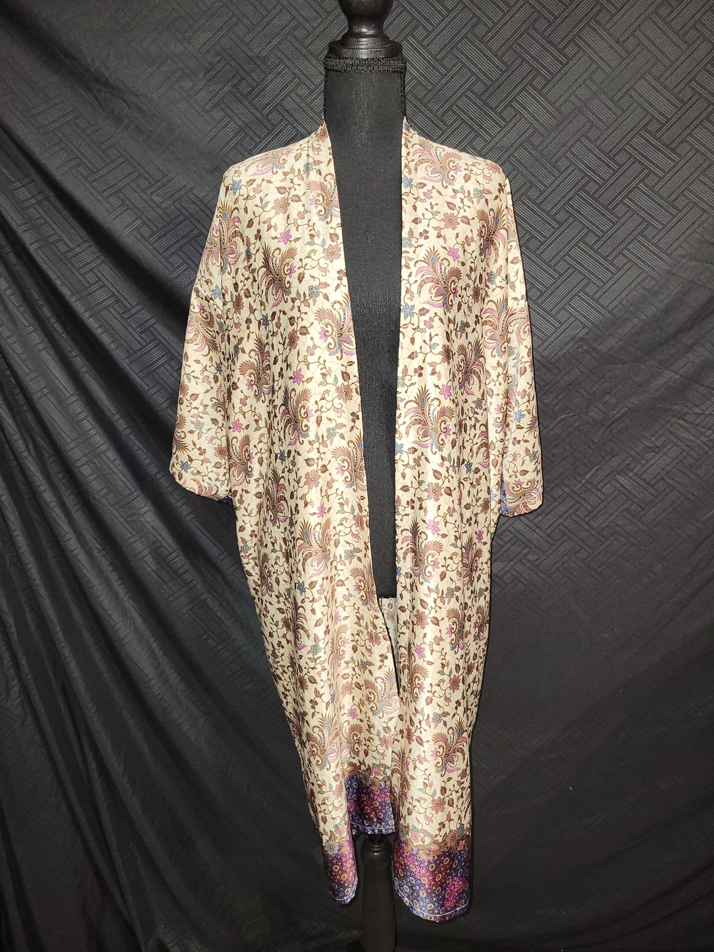 Art 100% Silk Kimono Robe Womens One Size Kimono Floral Pink, Blue, Purple